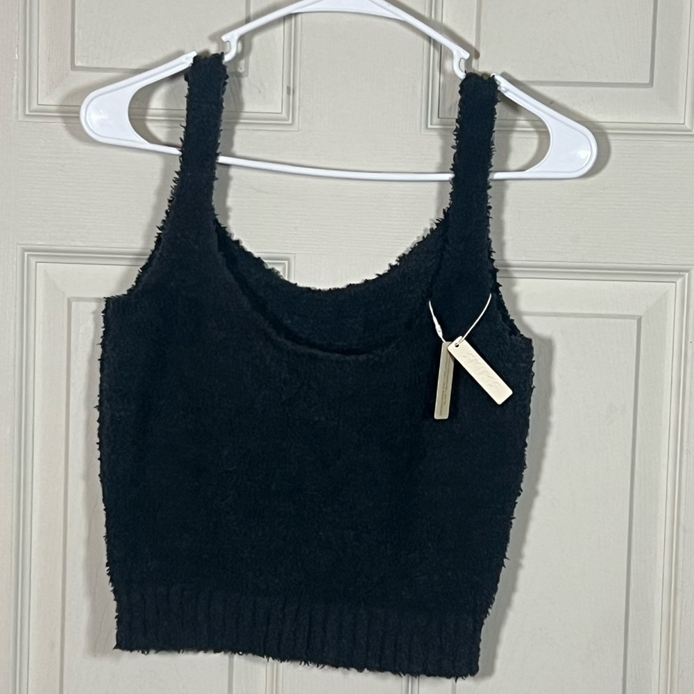 SKIMS Charcoal Black Fuzzy Crop Tank Top Warm Layer